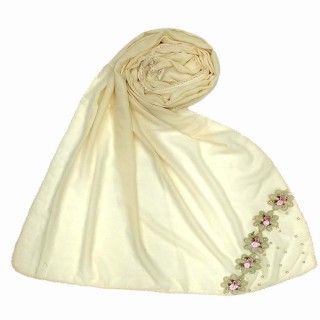 Designer cotton one sided Hijab- White 